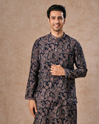 Manyavar Men Royal Blue Kurta Jacket Set