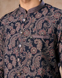 Manyavar Men Royal Blue Kurta Jacket Set