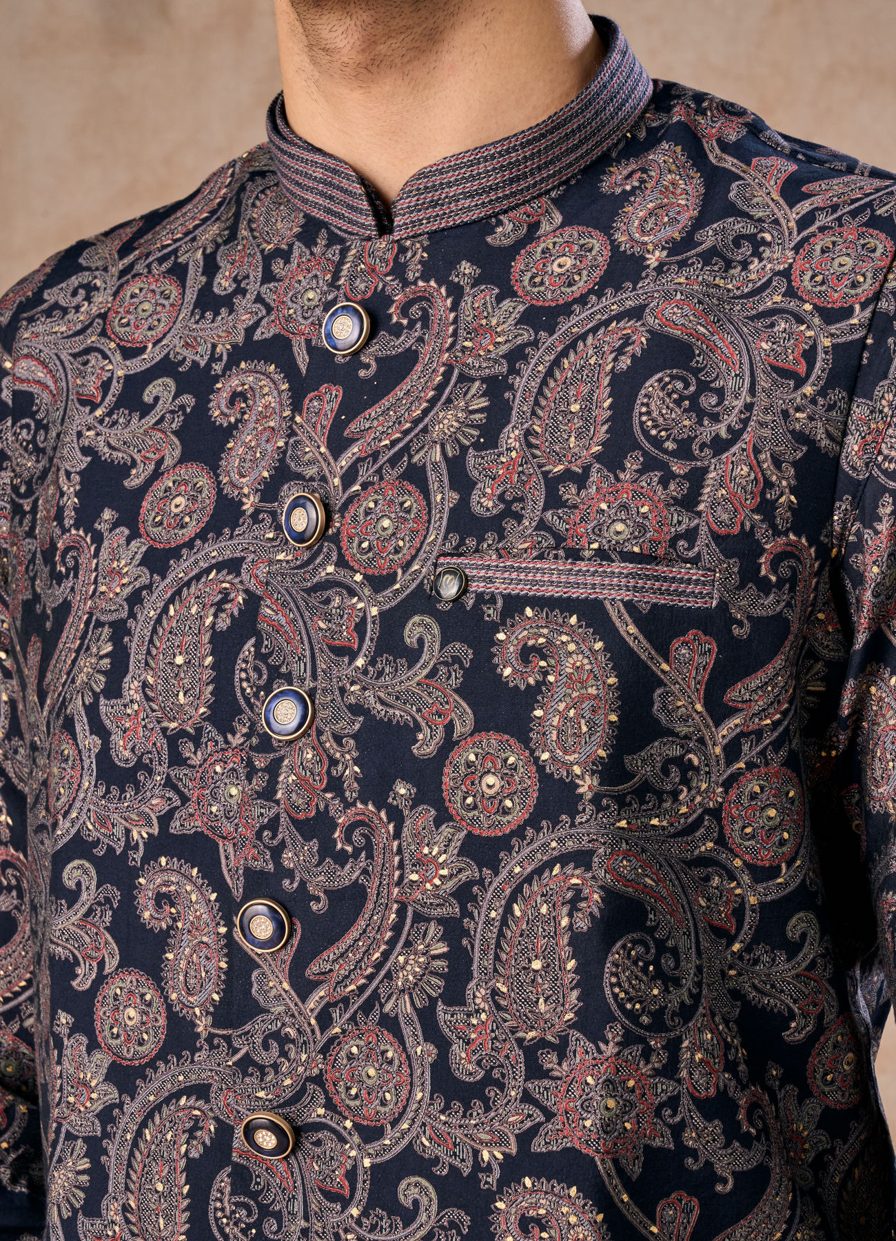 Manyavar Men Royal Blue Kurta Jacket Set