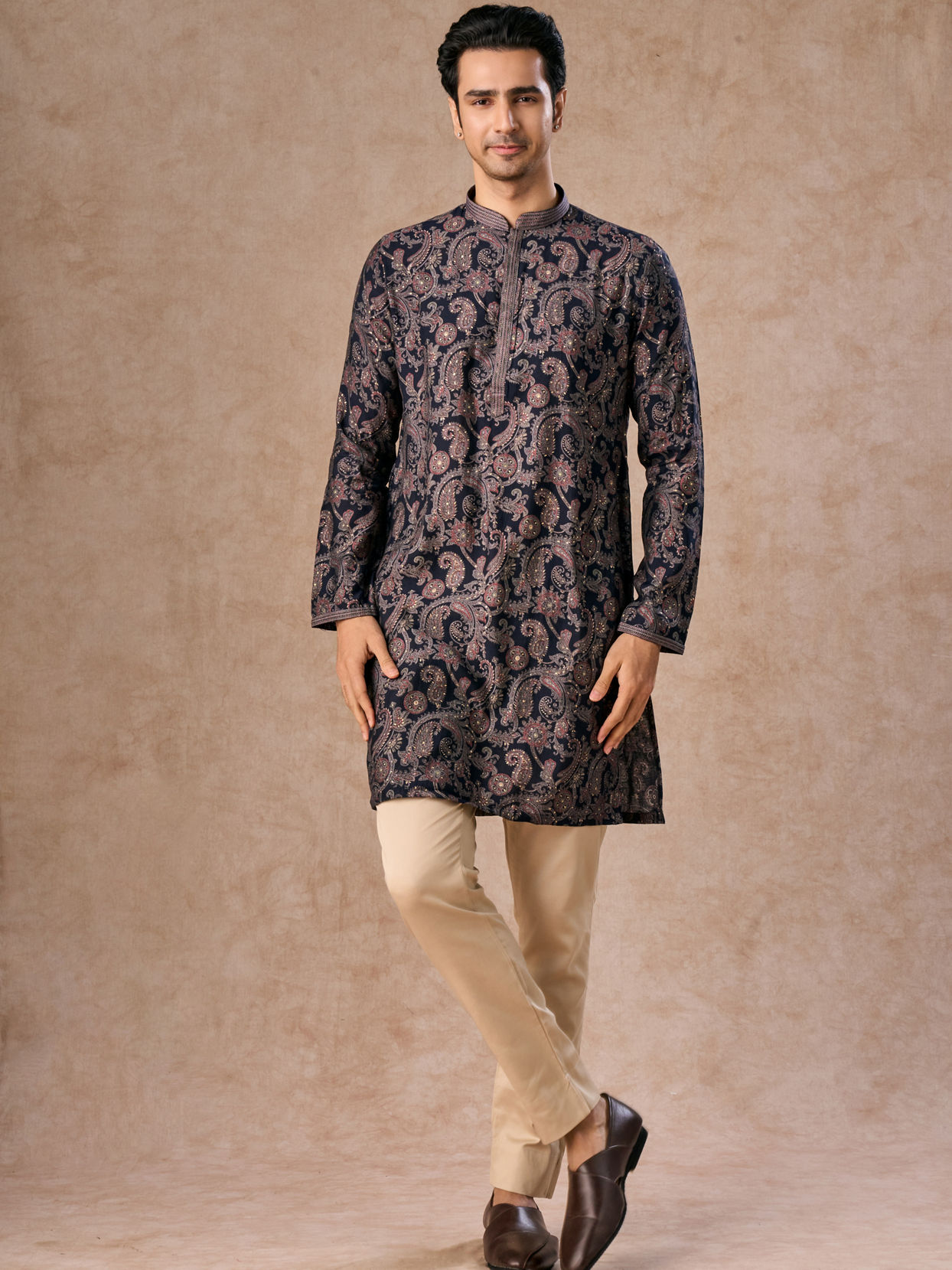 Manyavar Men Royal Blue Kurta Jacket Set