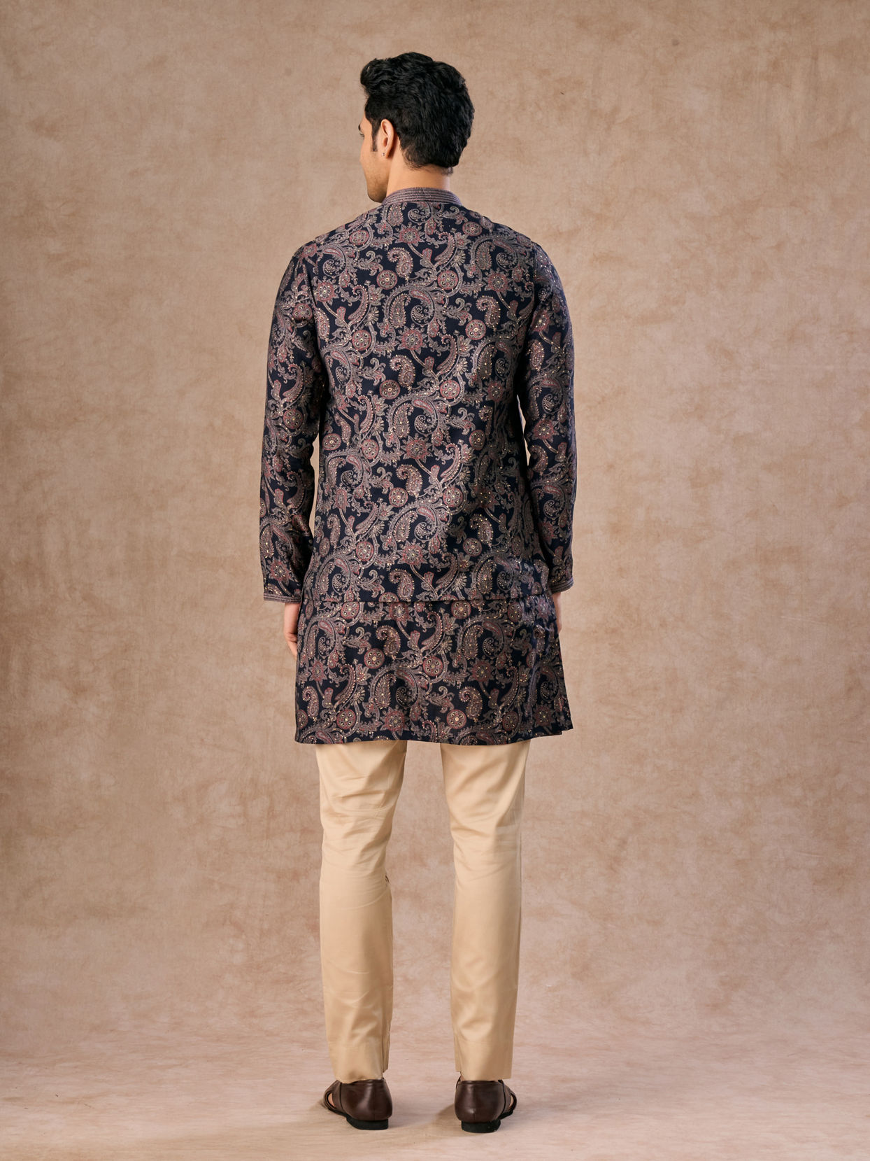 Manyavar Men Royal Blue Kurta Jacket Set