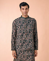 Manyavar Men Dark Green Kurta Jacket Set