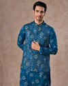 Manyavar Men Regal Teal Blue Kurta Jacket Set