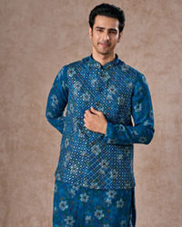Manyavar Men Regal Teal Blue Kurta Jacket Set