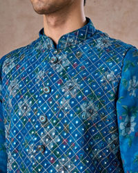 Manyavar Men Regal Teal Blue Kurta Jacket Set