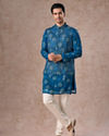 Manyavar Men Regal Teal Blue Kurta Jacket Set