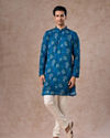 Manyavar Men Regal Teal Blue Kurta Jacket Set