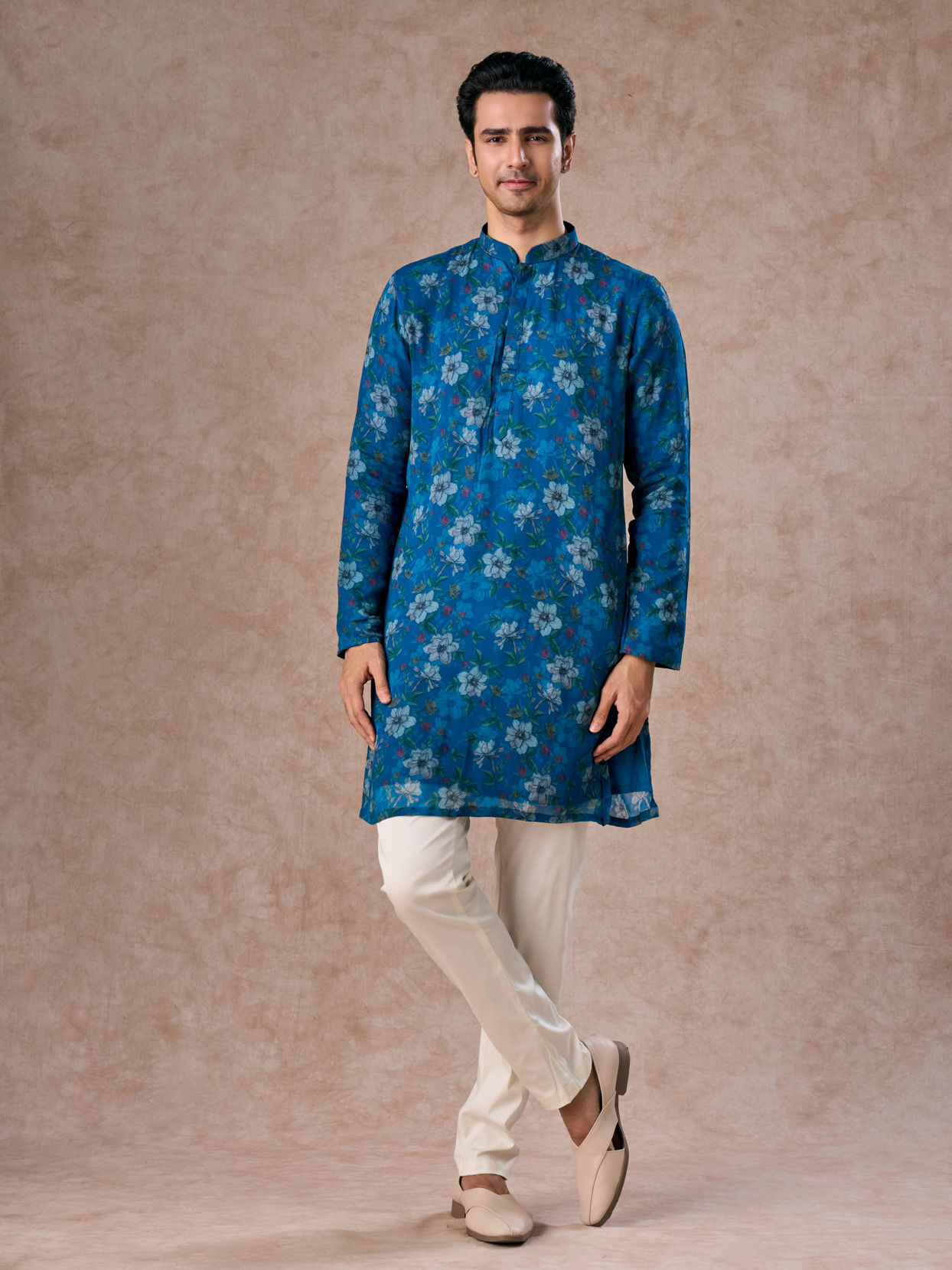 Manyavar Men Regal Teal Blue Kurta Jacket Set