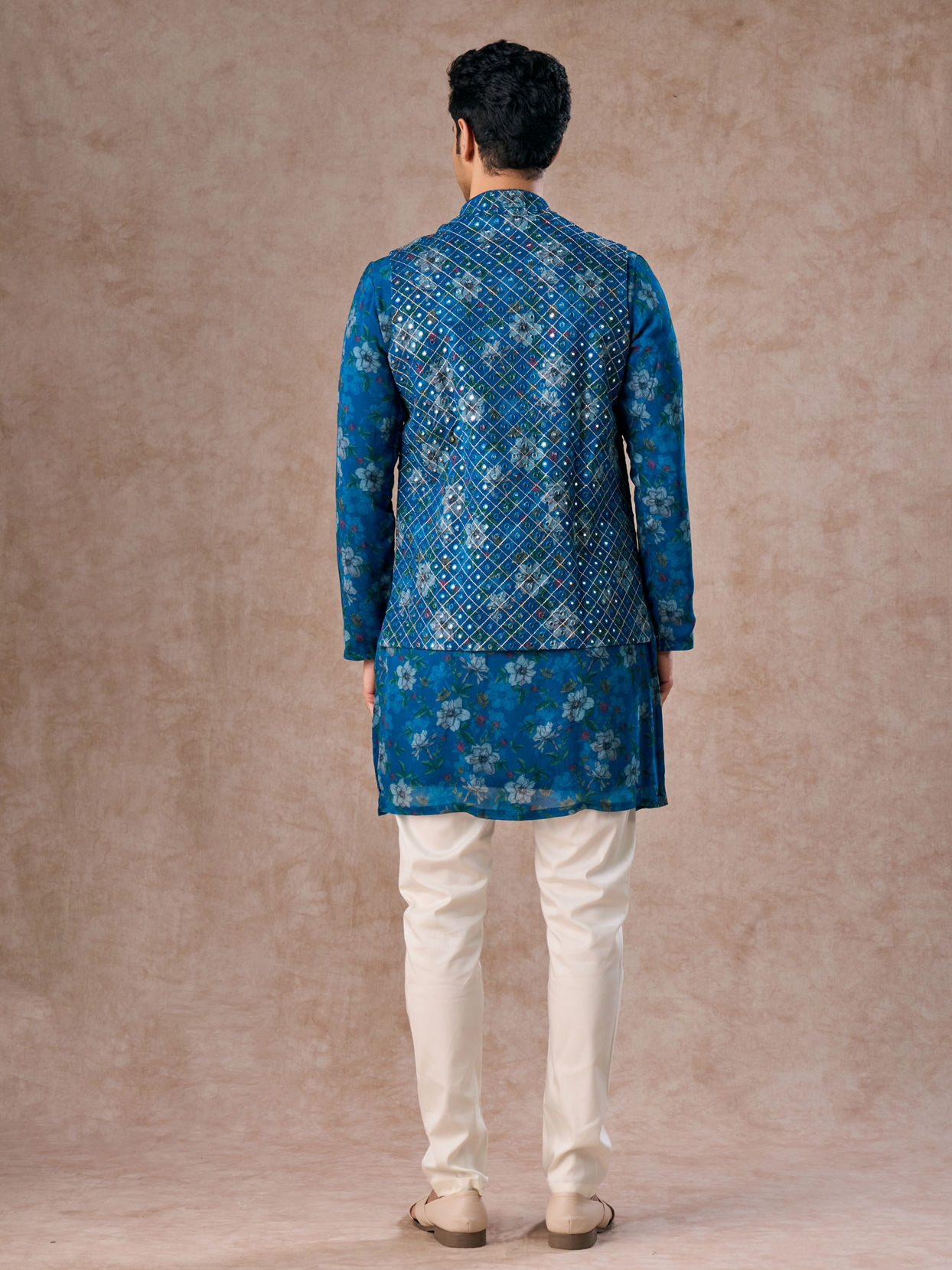 Manyavar Men Regal Teal Blue Kurta Jacket Set