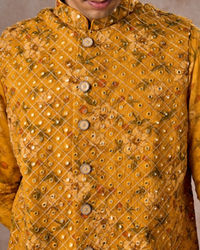 Manyavar Men Radiant Mustard Kurta Jacket Set