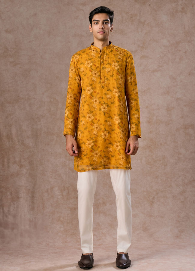 Manyavar Men Radiant Mustard Kurta Jacket Set