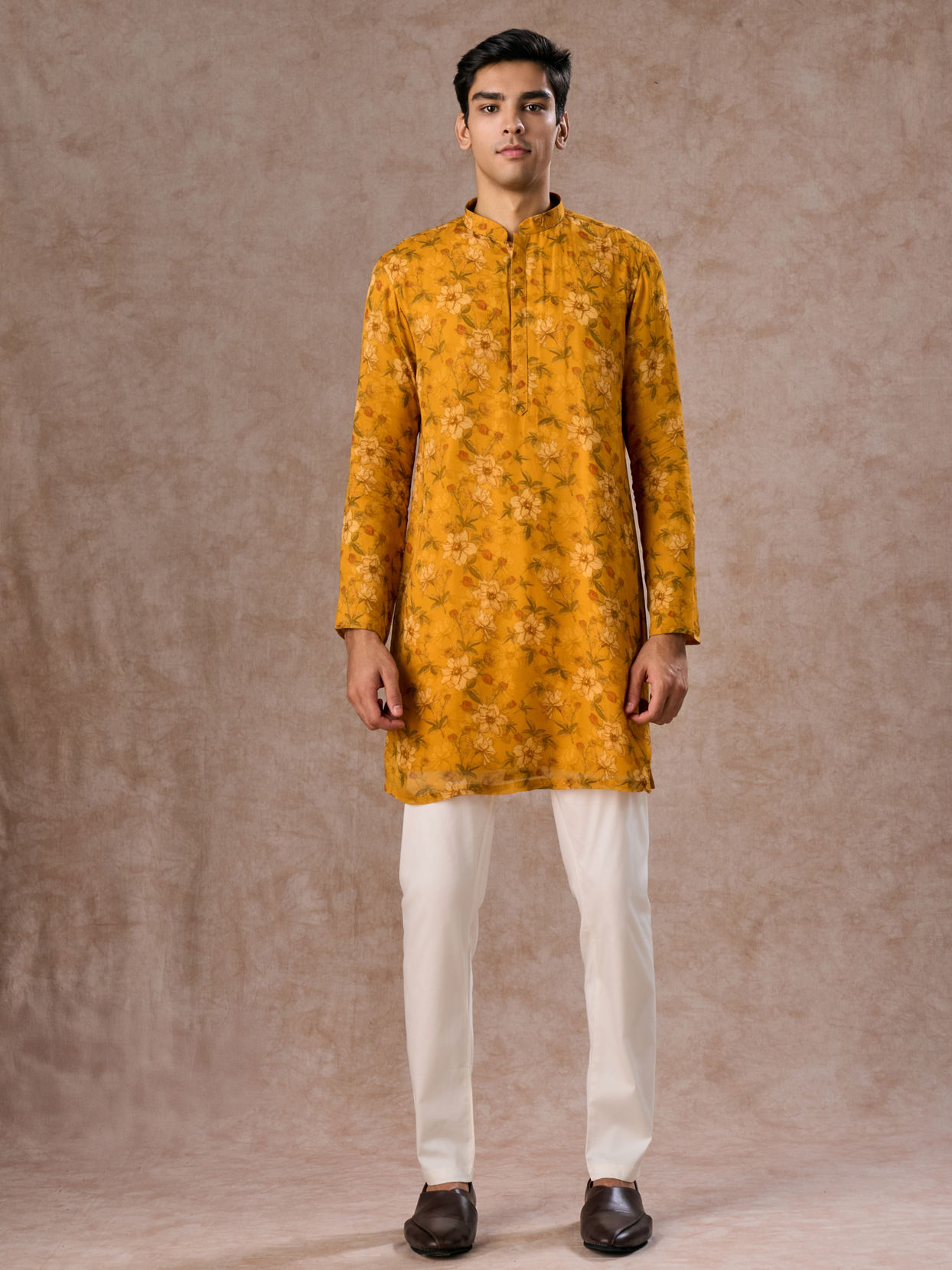 Manyavar Men Radiant Mustard Kurta Jacket Set
