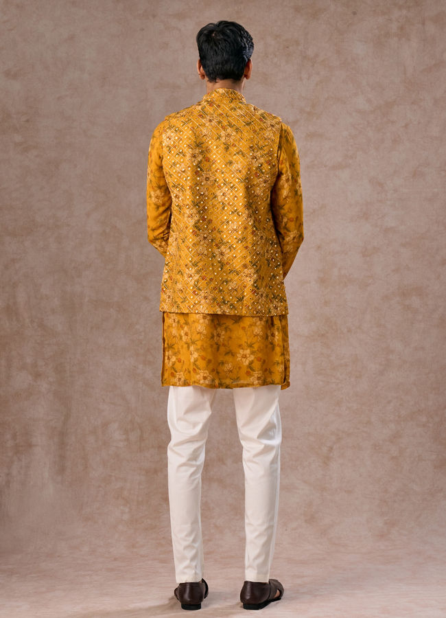 Manyavar Men Radiant Mustard Kurta Jacket Set