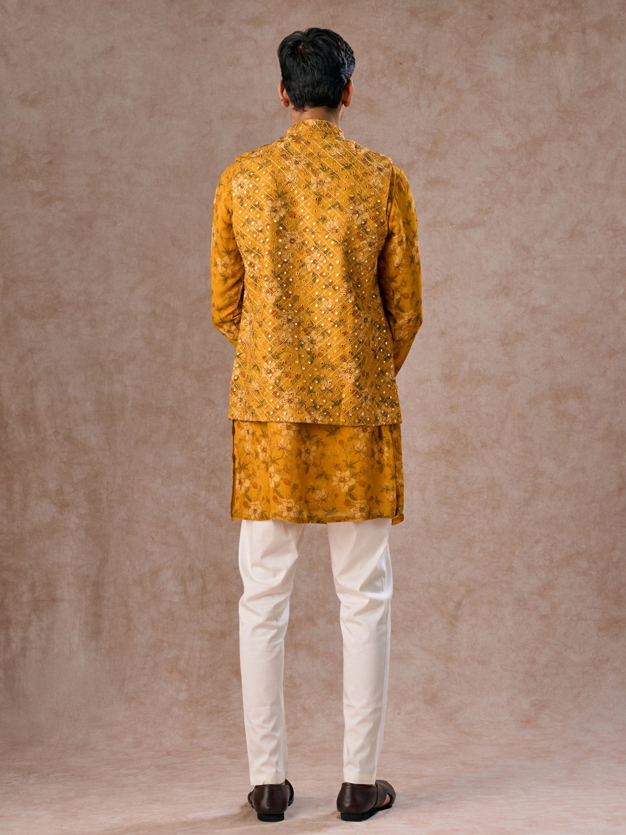 Manyavar Men Radiant Mustard Kurta Jacket Set