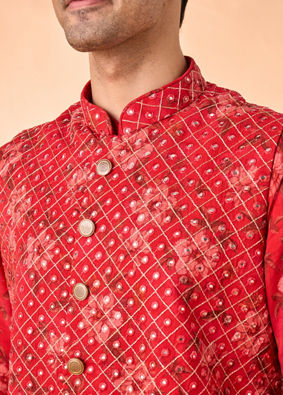 Manyavar Men Regal Red Kurta Jacket Set