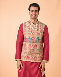 Manyavar Men Rustic Charm Beige Kurta Jacket Set