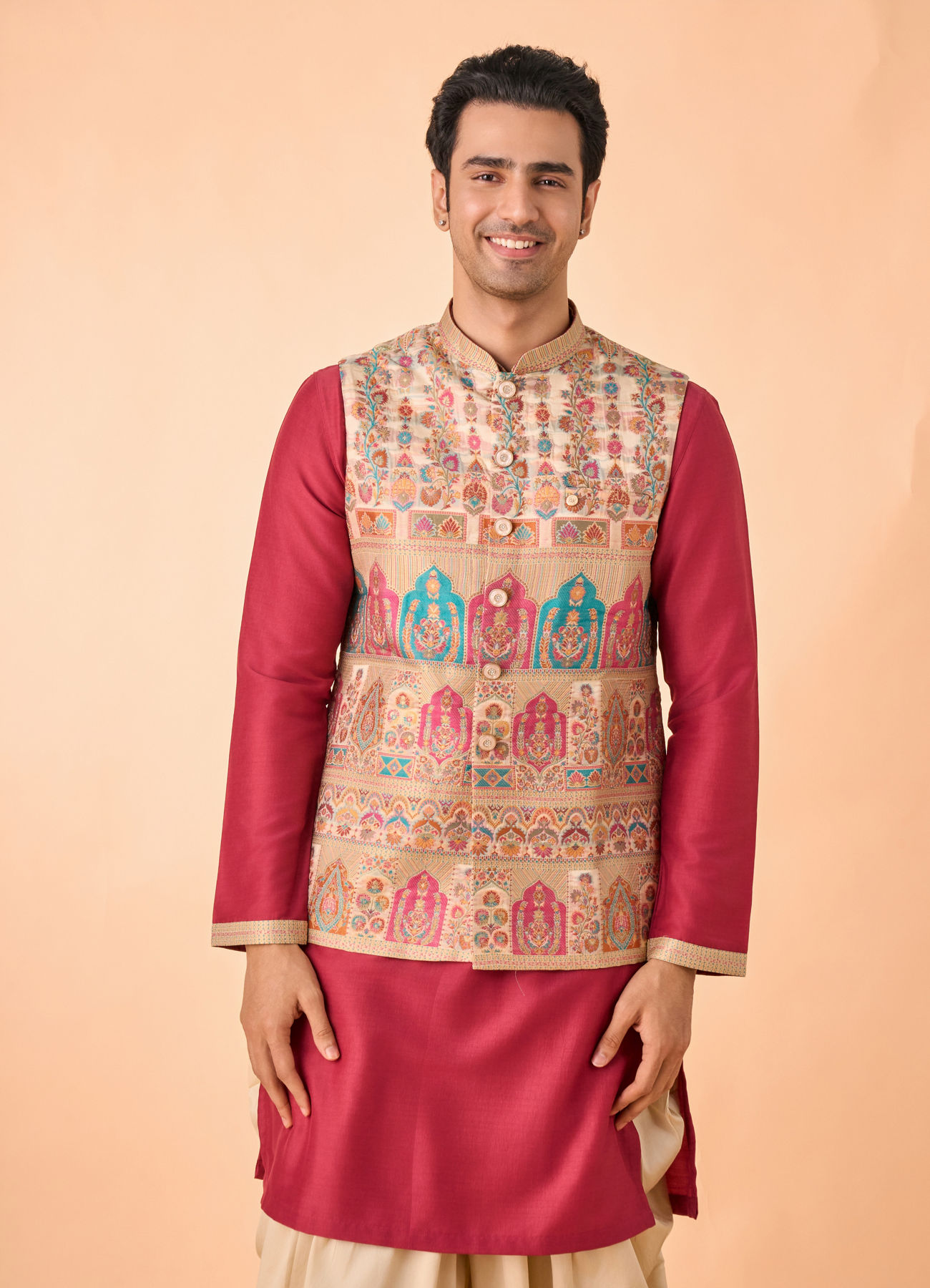 Manyavar Men Rustic Charm Beige Kurta Jacket Set