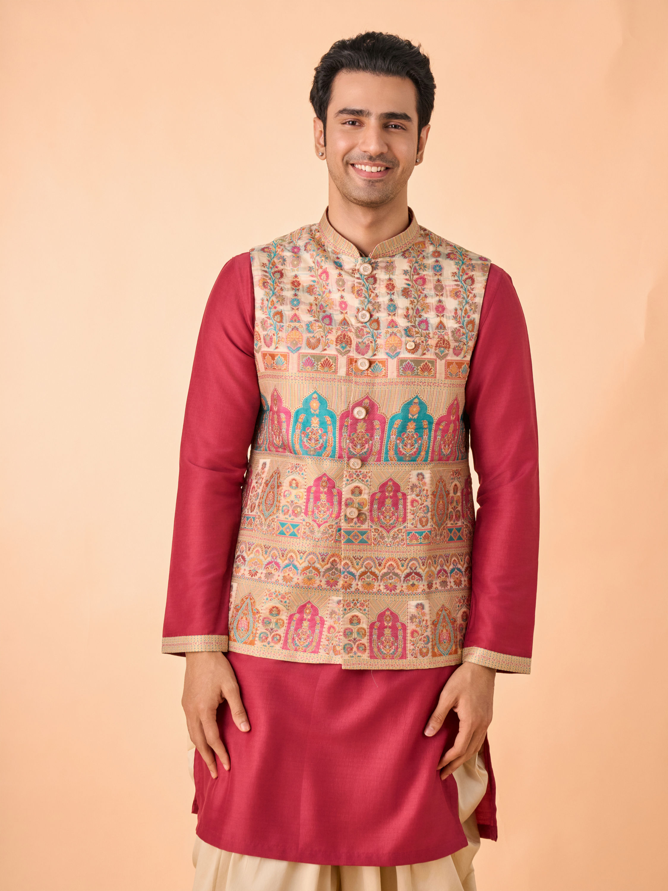 Manyavar Men Rustic Charm Beige Kurta Jacket Set