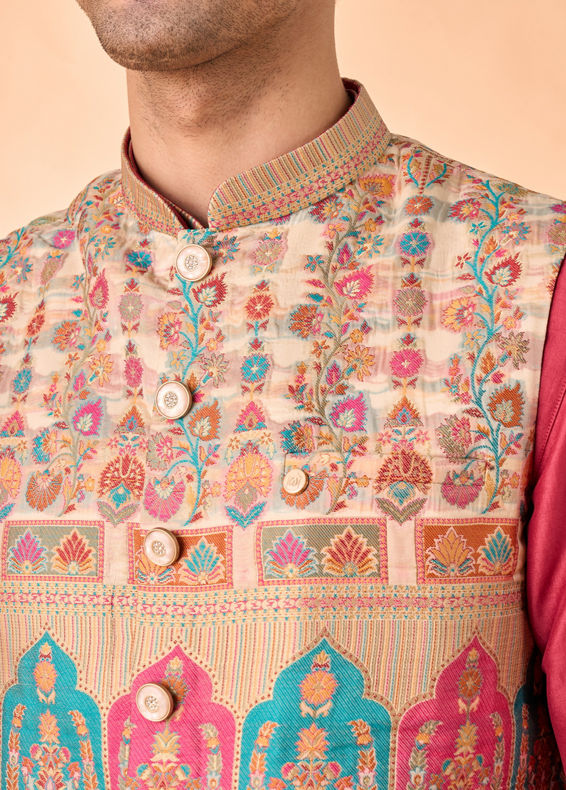 Manyavar Men Rustic Charm Beige Kurta Jacket Set