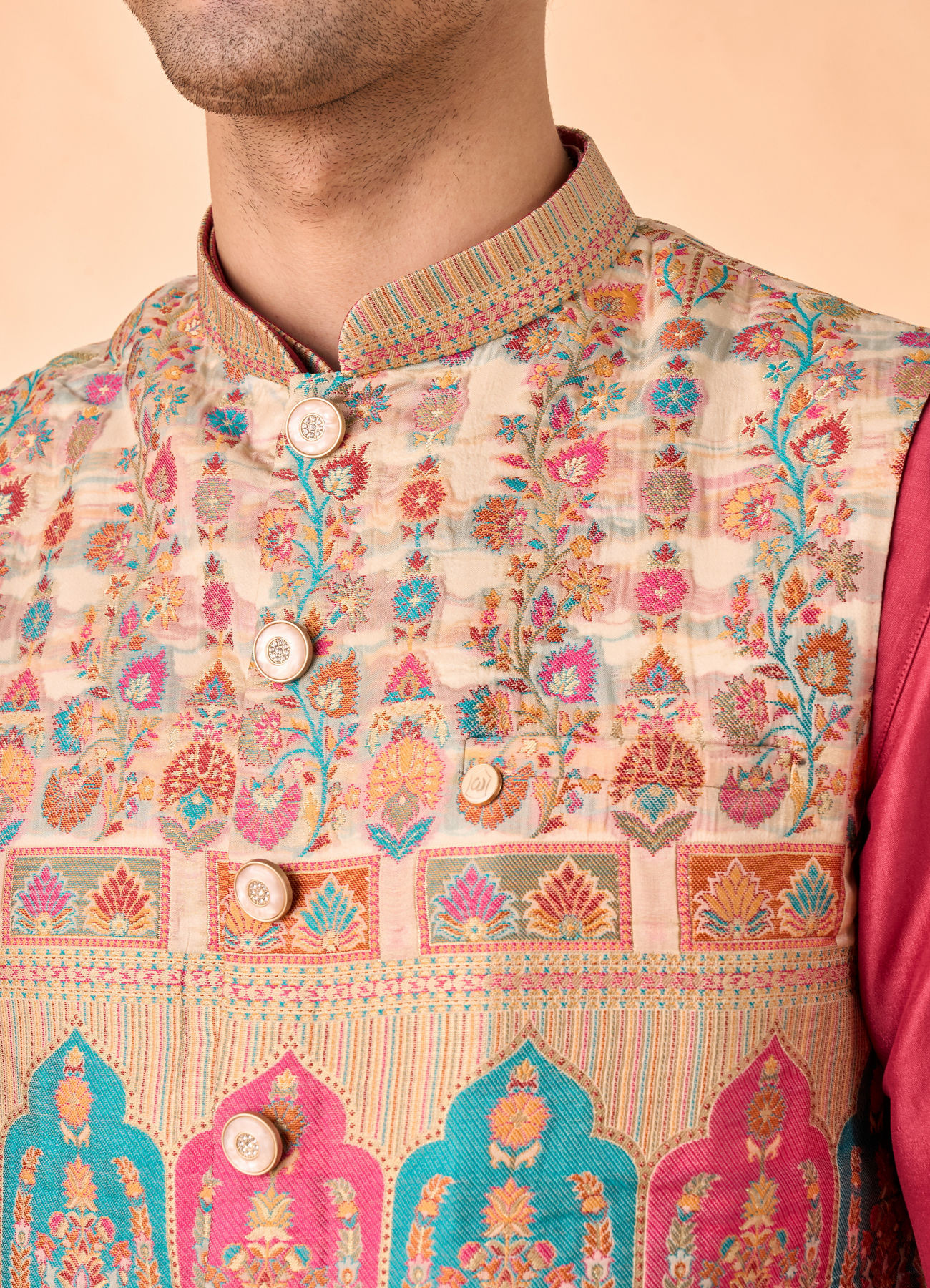 Manyavar Men Rustic Charm Beige Kurta Jacket Set