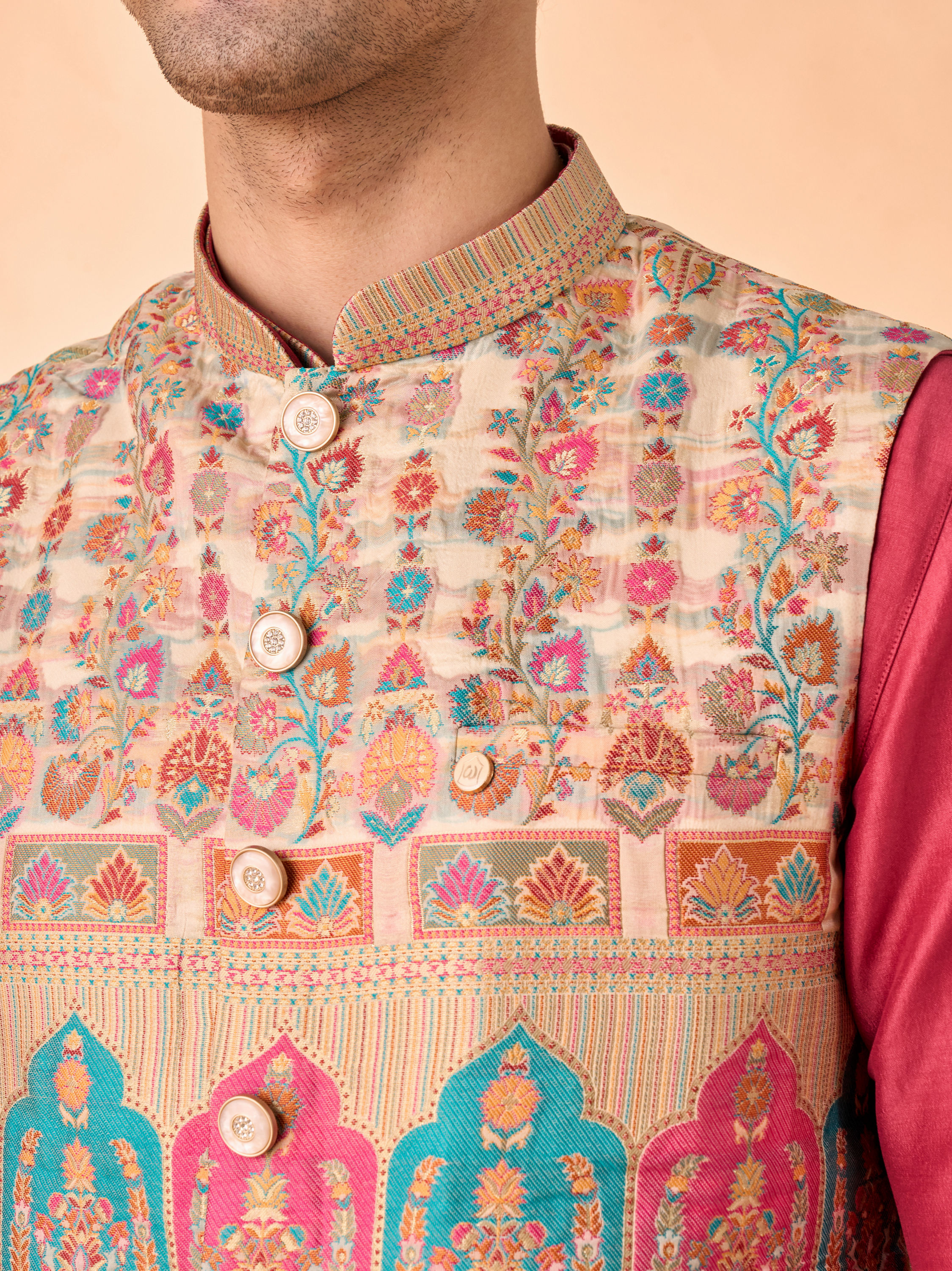Manyavar Men Rustic Charm Beige Kurta Jacket Set