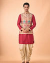 Manyavar Men Rustic Charm Beige Kurta Jacket Set