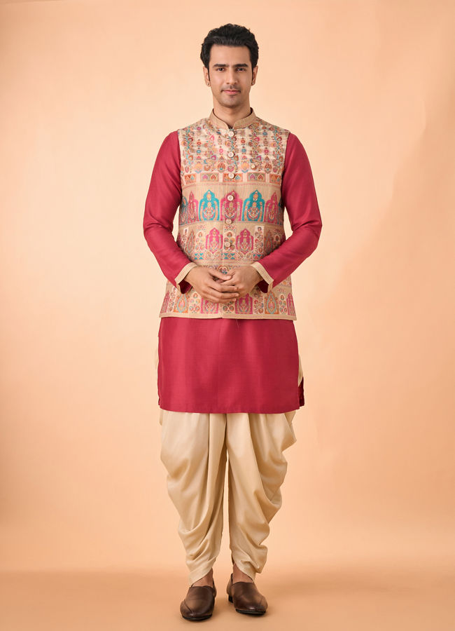 Manyavar Men Rustic Charm Beige Kurta Jacket Set