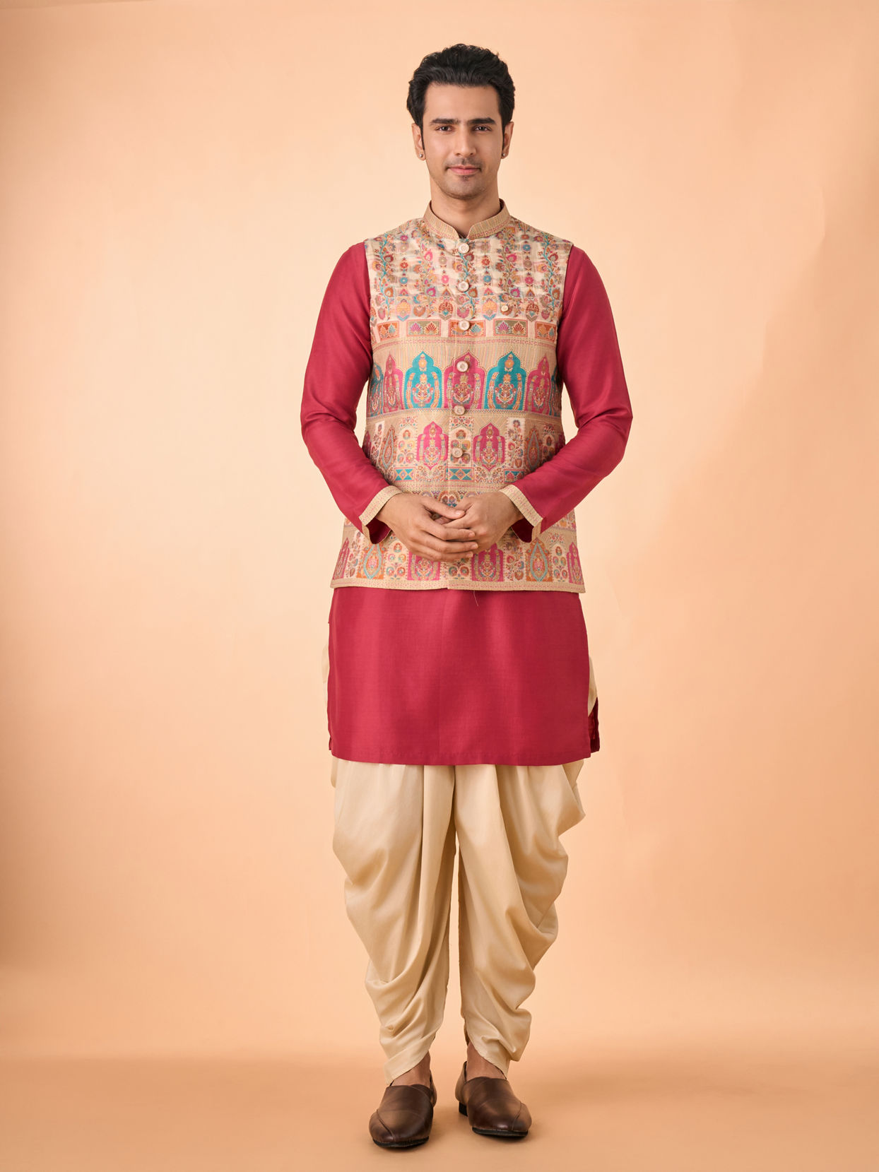 Manyavar Men Rustic Charm Beige Kurta Jacket Set