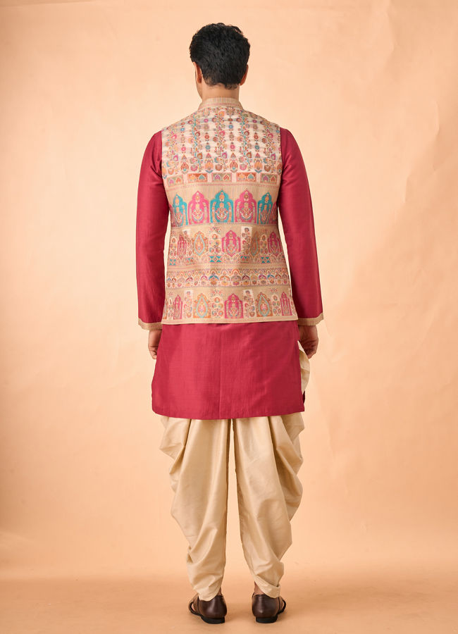 Manyavar Men Rustic Charm Beige Kurta Jacket Set