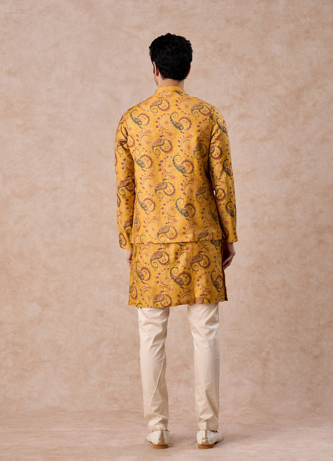 Manyavar Men Mustard Yellow Radiance Kurta Jacket Set