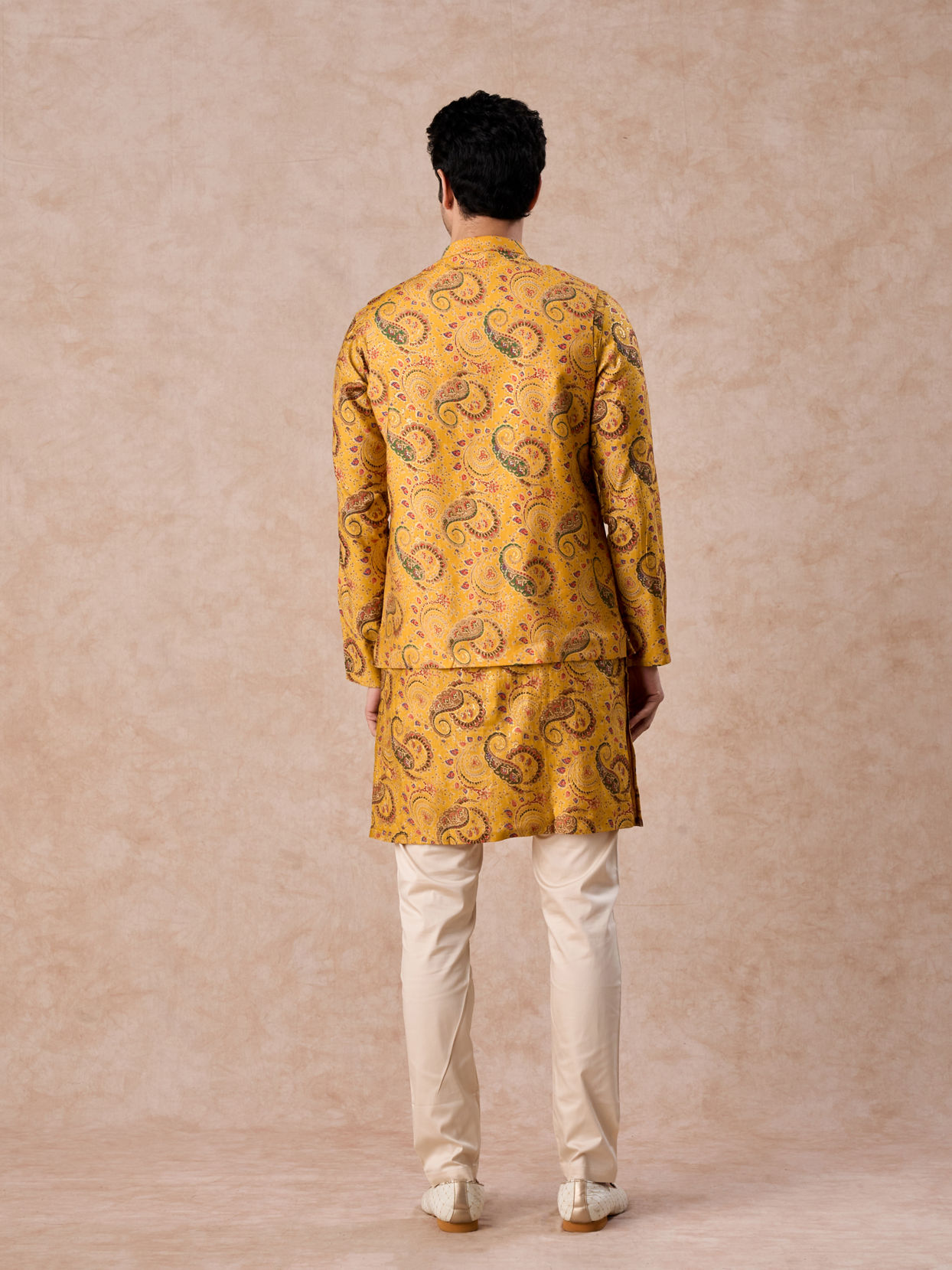 Manyavar Men Mustard Yellow Radiance Kurta Jacket Set