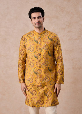 Manyavar Men Mustard Yellow Radiance Kurta Jacket Set