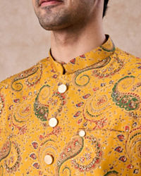 Manyavar Men Mustard Yellow Radiance Kurta Jacket Set