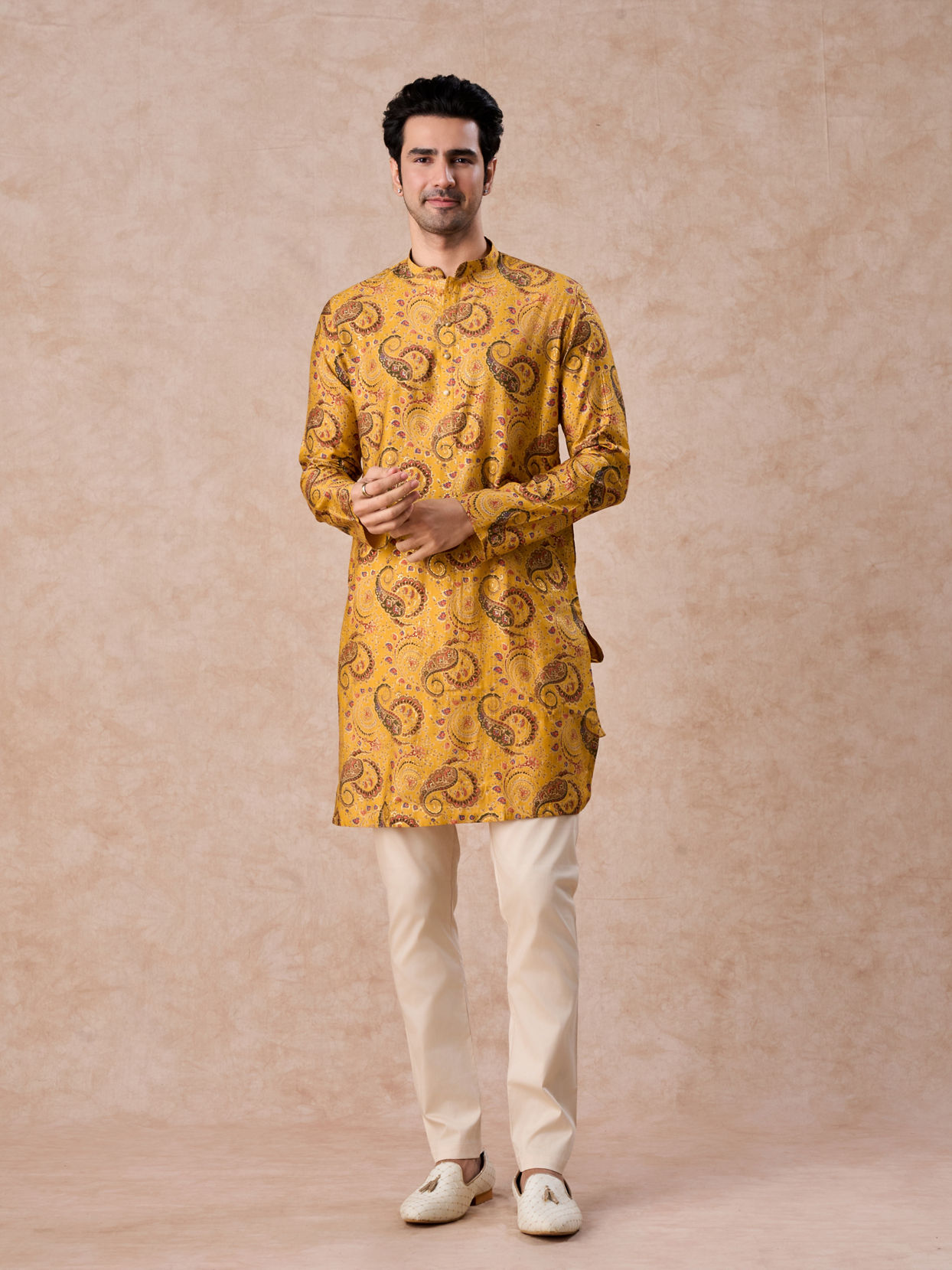 Manyavar Men Mustard Yellow Radiance Kurta Jacket Set