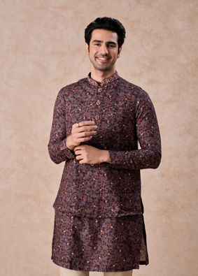 Manyavar Men Grey Hues Splendid Kurta Jacket Set