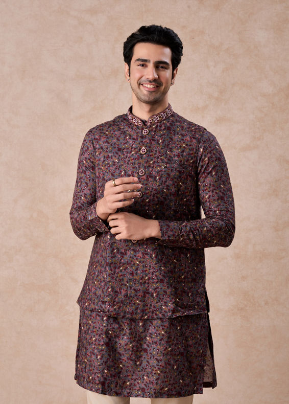 Manyavar Men Grey Hues Splendid Kurta Jacket Set