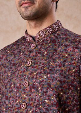 Manyavar Men Grey Hues Splendid Kurta Jacket Set