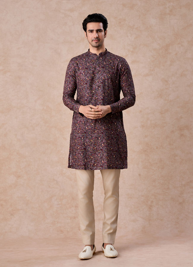 Manyavar Men Grey Hues Splendid Kurta Jacket Set
