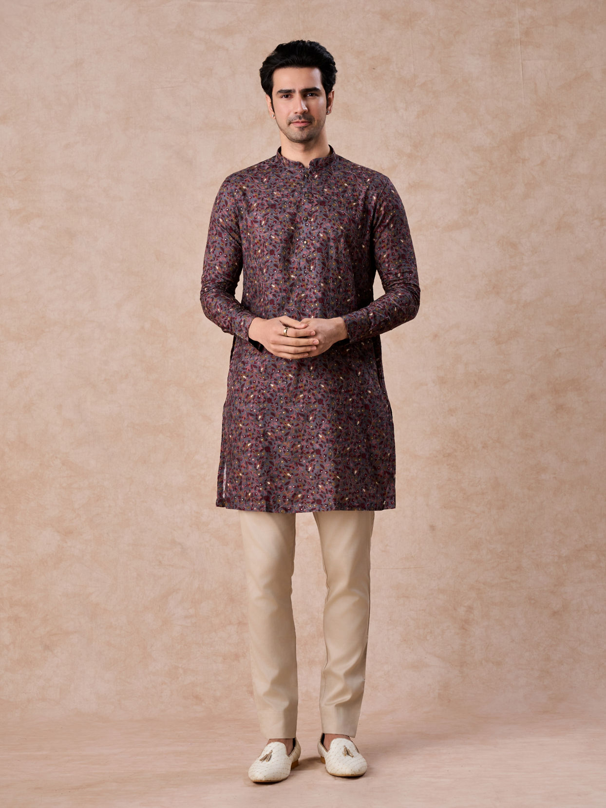 Manyavar Men Grey Hues Splendid Kurta Jacket Set