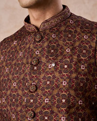 Manyavar Men Mehndi Green Festive Kurta Jacket Set