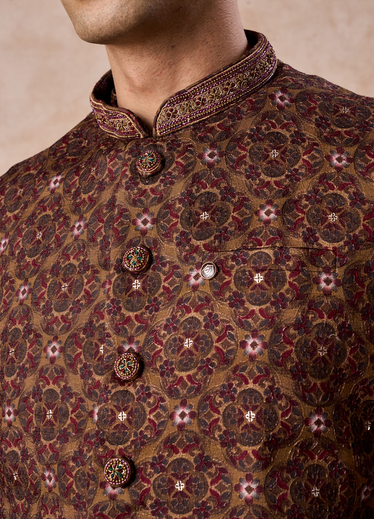 Manyavar Men Mehndi Green Festive Kurta Jacket Set