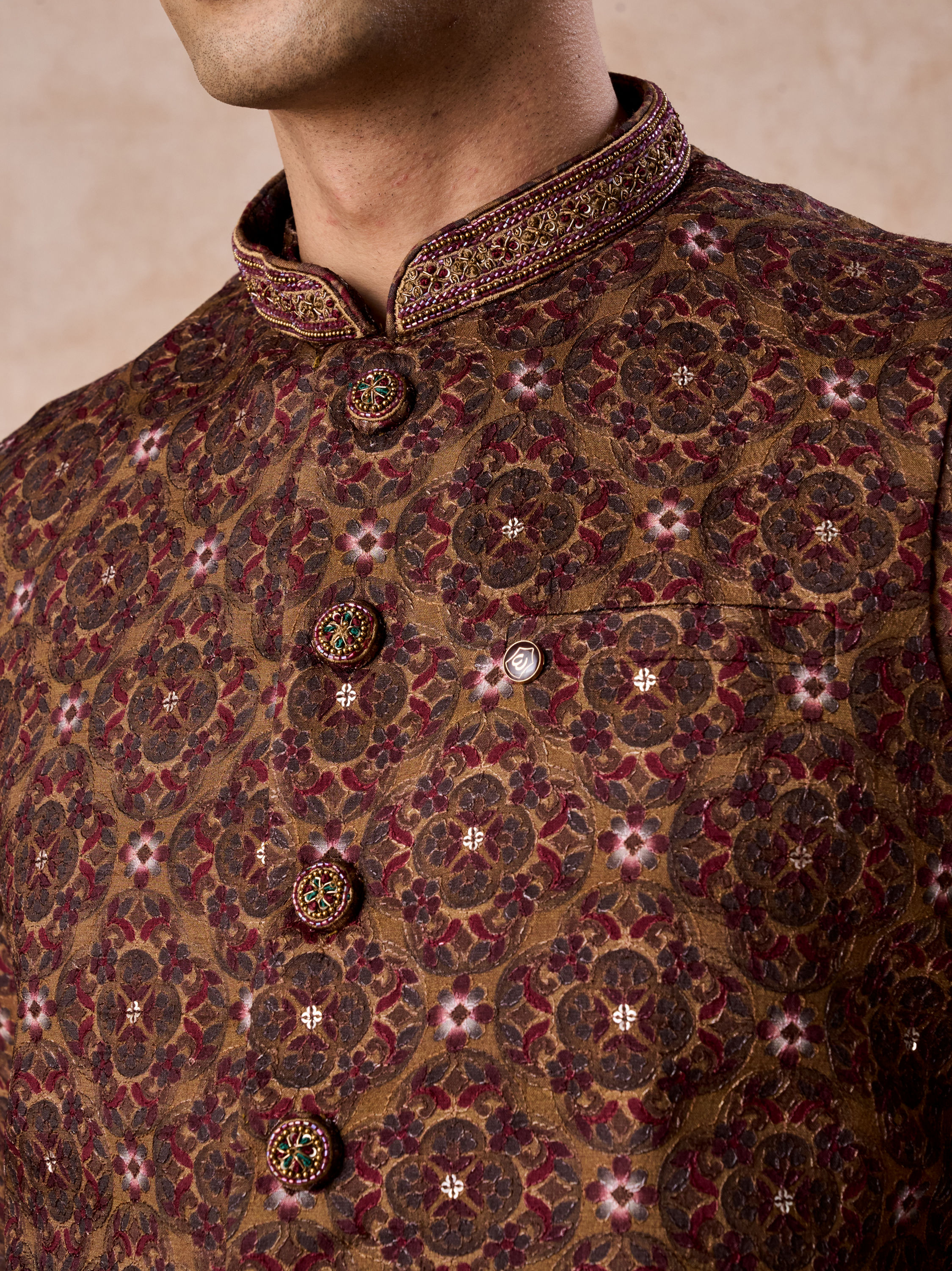 Manyavar Men Mehndi Green Festive Kurta Jacket Set