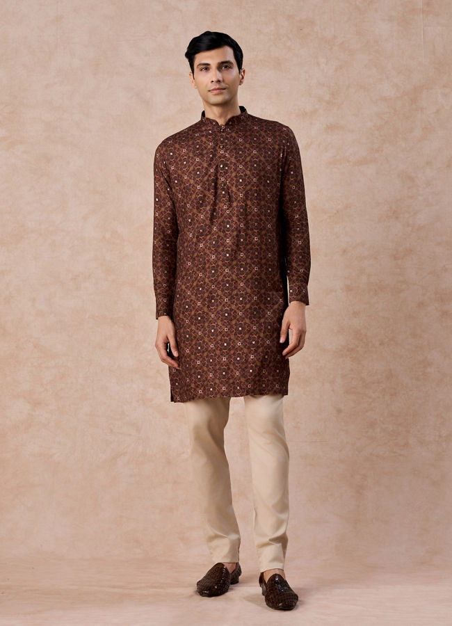 Manyavar Men Mehndi Green Festive Kurta Jacket Set