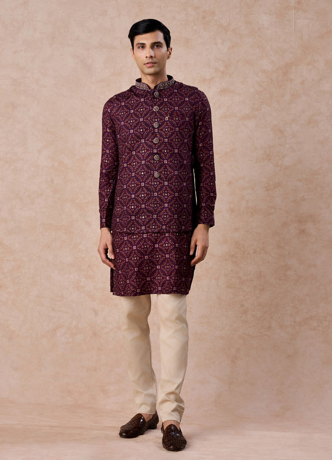 Manyavar Men Purple Celebration Glory Kurta Jacket Set