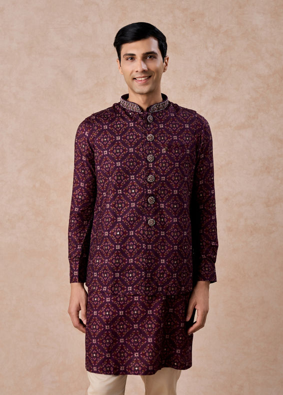 Manyavar Men Purple Celebration Glory Kurta Jacket Set
