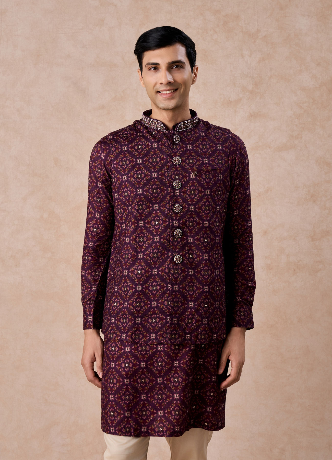 Manyavar Men Purple Celebration Glory Kurta Jacket Set
