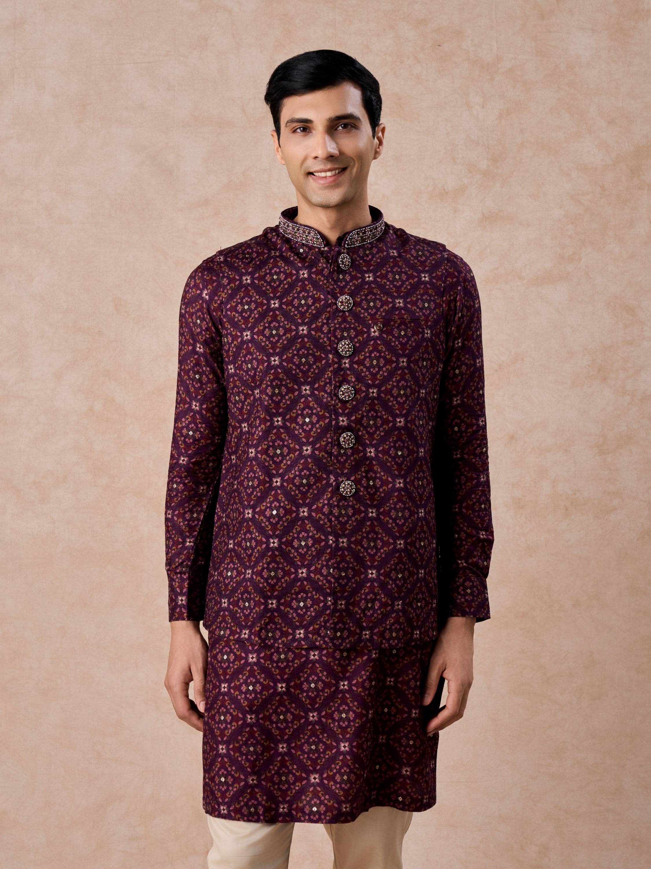 Manyavar Men Purple Celebration Glory Kurta Jacket Set