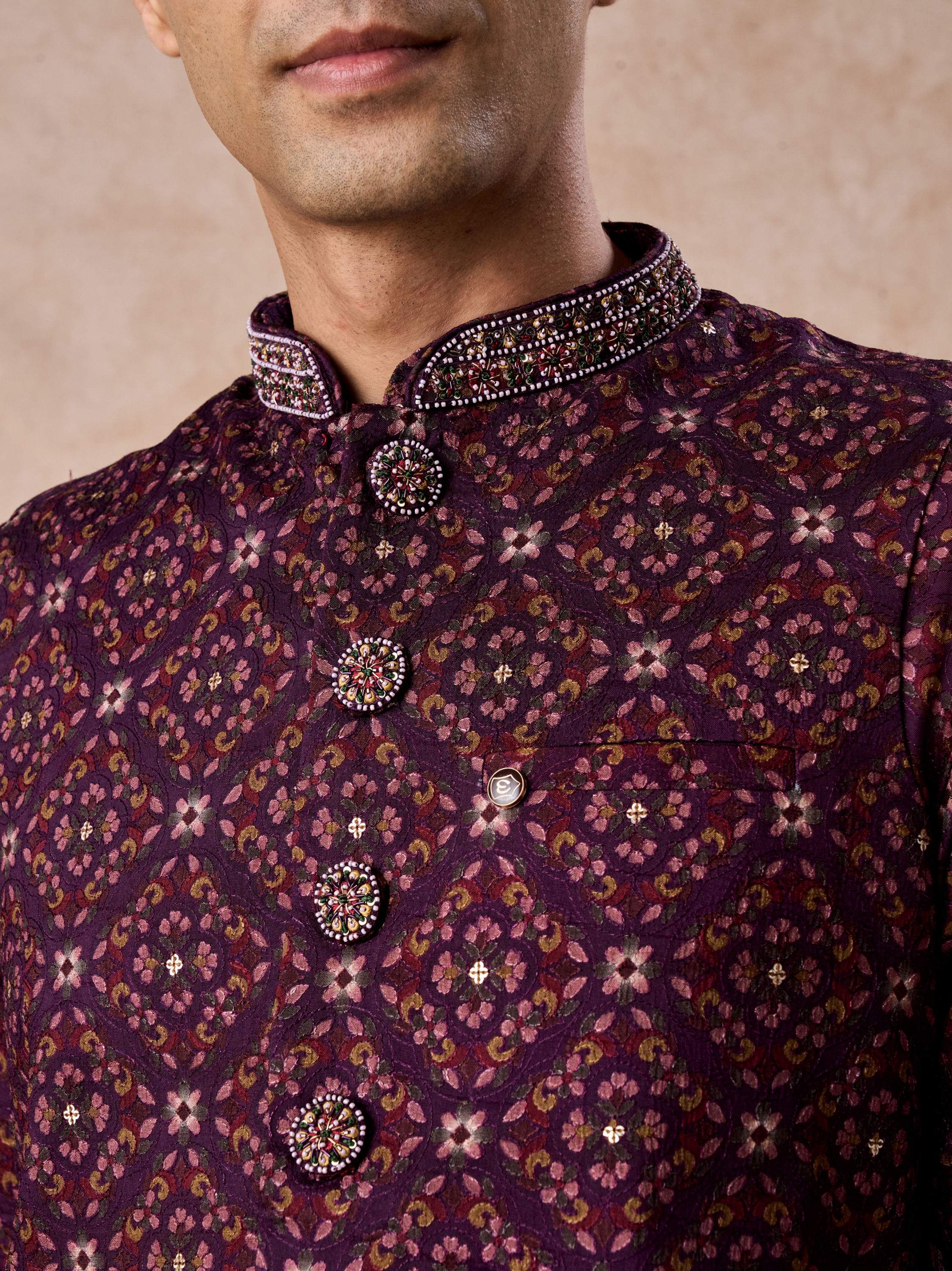 Manyavar Men Purple Celebration Glory Kurta Jacket Set