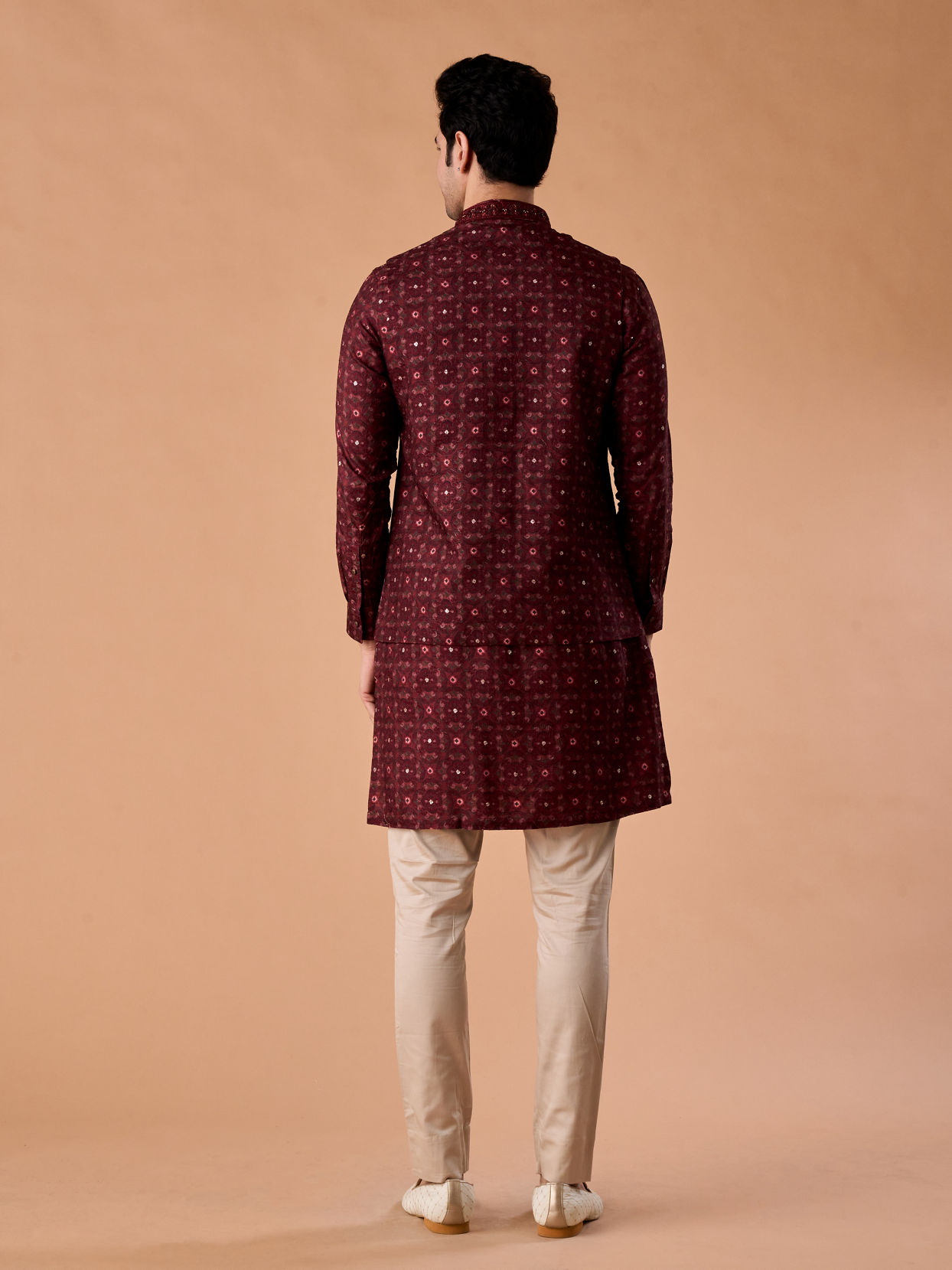 Manyavar Men Regal Maroon Kurta Jacket Set