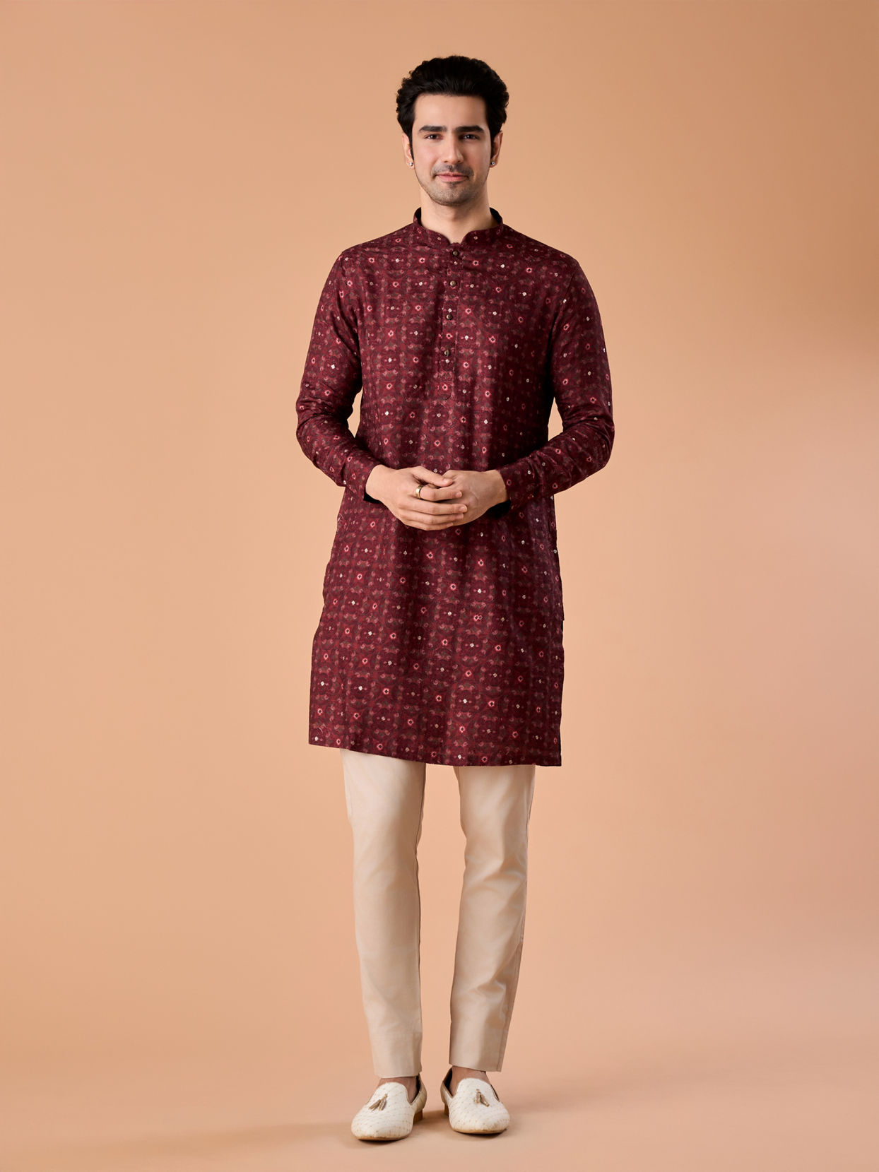Manyavar Men Regal Maroon Kurta Jacket Set